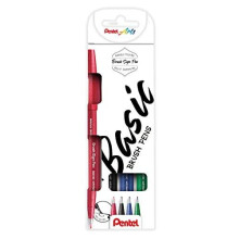 Brush Sign Pen Wallet, 4 pens, Black, Red, Blue & Green, (1 of each)