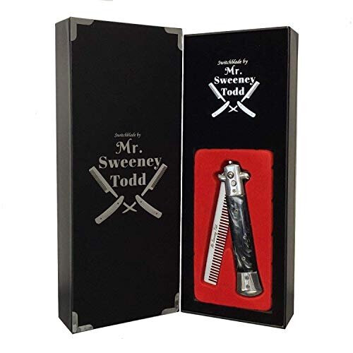Switchblade Foldable Comb (Black) - Push Button - Mr Sweeney Todd Flick Comb/Display Box