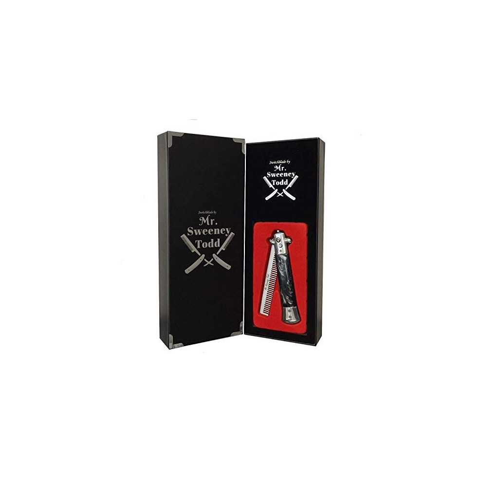 Switchblade Foldable Comb (Black) - Push Button - Mr Sweeney Todd Flick Comb/Display Box