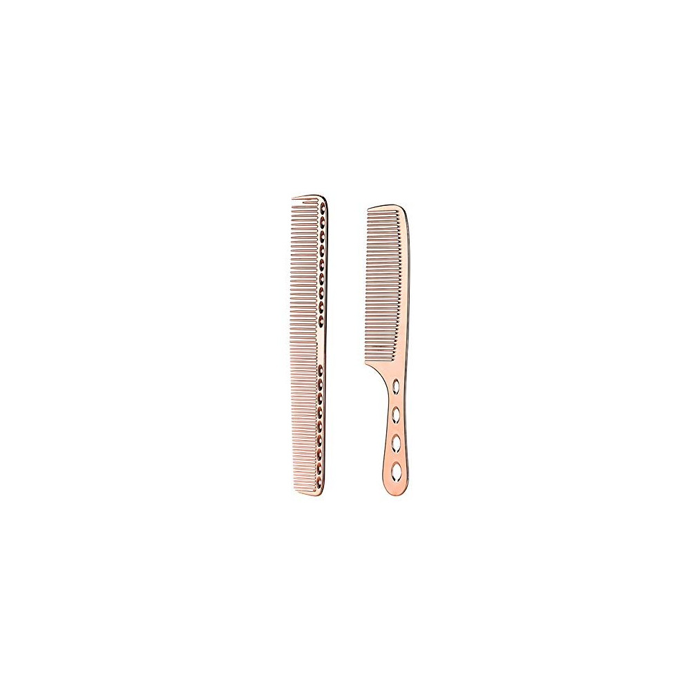 Nuodwell 2 Pcs Stainless Steel Hair Combs Anti Static Styling Comb Hairdressing Barbers Combs (Rose Gold)