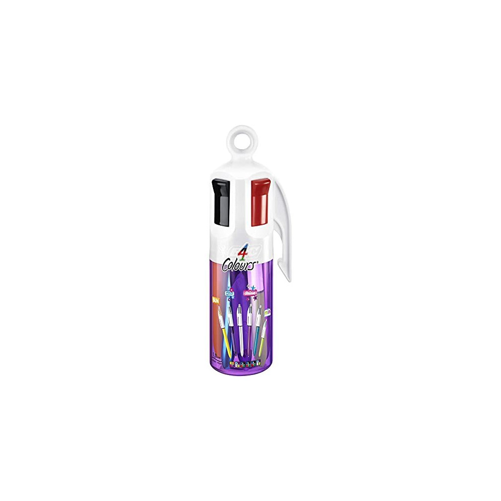 Bic 4 Colours Ballpoint Pens And Pen Holder Of Retractable Ballpoint Pens With Four Ink Colours, Pack Of 6
