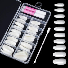 100pcs False Nails with Glues, 10 Size Coffin Ballerina Fake Nail Tips with Cuticle Pusher, Artificial Acrylic Full Cover Fingernails for Nail Art
