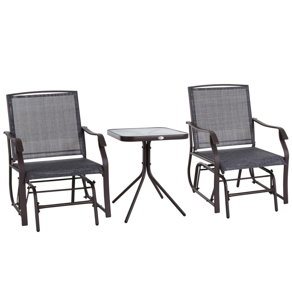 Outsunny 3 PCS Outdoor Sling Fabric Rocking Glider Chair w/ Table Set Grey