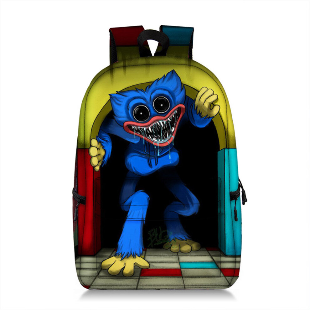 (Huggy Wuggy) Poppy Playtime Backpack Huggy Wuggy Cartoon Pattern Schoolbag Unisex Travel Bag Blue