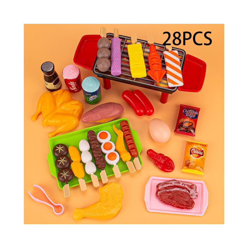 (28Pcs) Kids Simulation Kitchen Toy Set Barbecue Pretend Play Food House Food Assembling