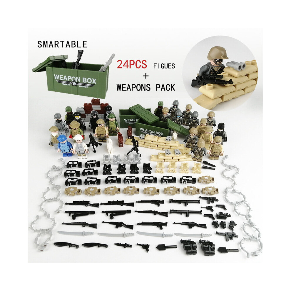 24PCS Military Building Block Weapon MiniFigures Toys Fit Lego