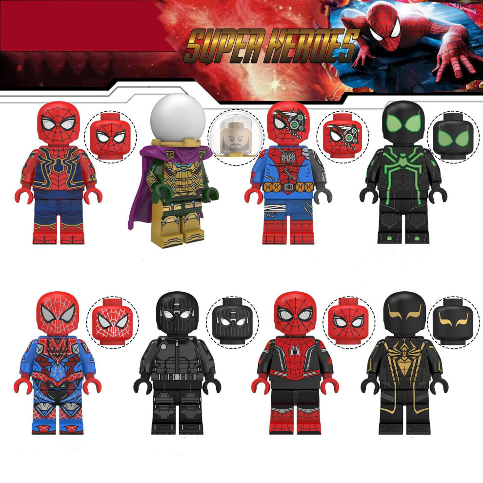 Ueman Toys 8Pcs Spider-Man Mystery Man Minifigures Toys Fit Lego
