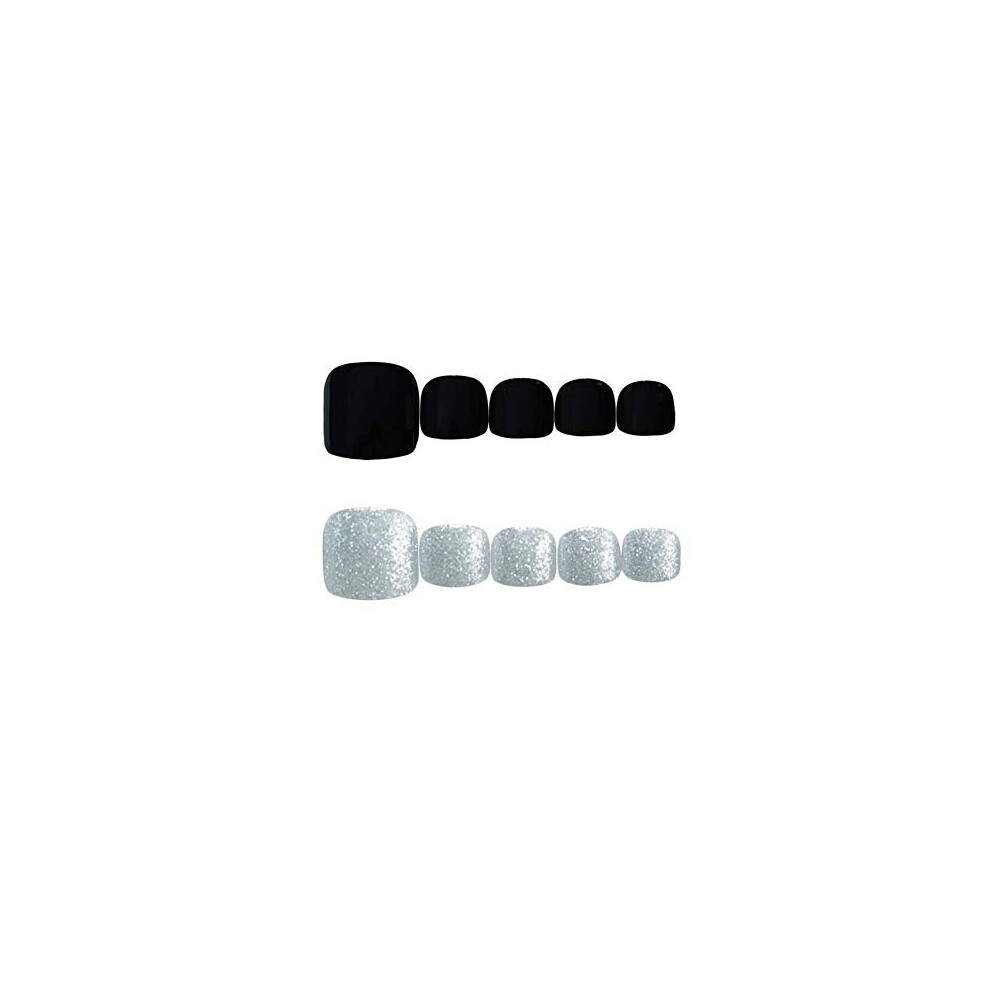 Yonail 24Pcs/Set Short Matte Glitter Fake Toenails With Nail Glue False Toenails French Press On Toenail Tips