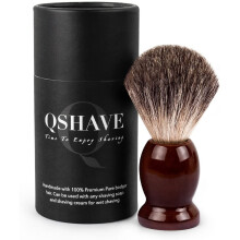 QSHAVE 100% Best Original Pure Badger Hair Shaving Brush Handmade. Real Wood Base. Perfect for Wet Shave, Safety Razor, Double Edge Razor