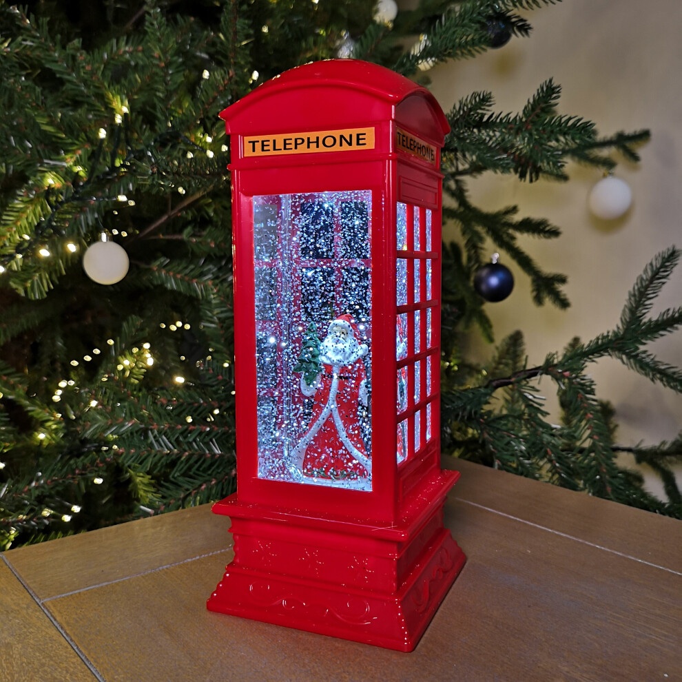 Samuel Alexander 27Cm Dual Power Christmas Glitter Water Spinner Red Phone Box Santa Scene