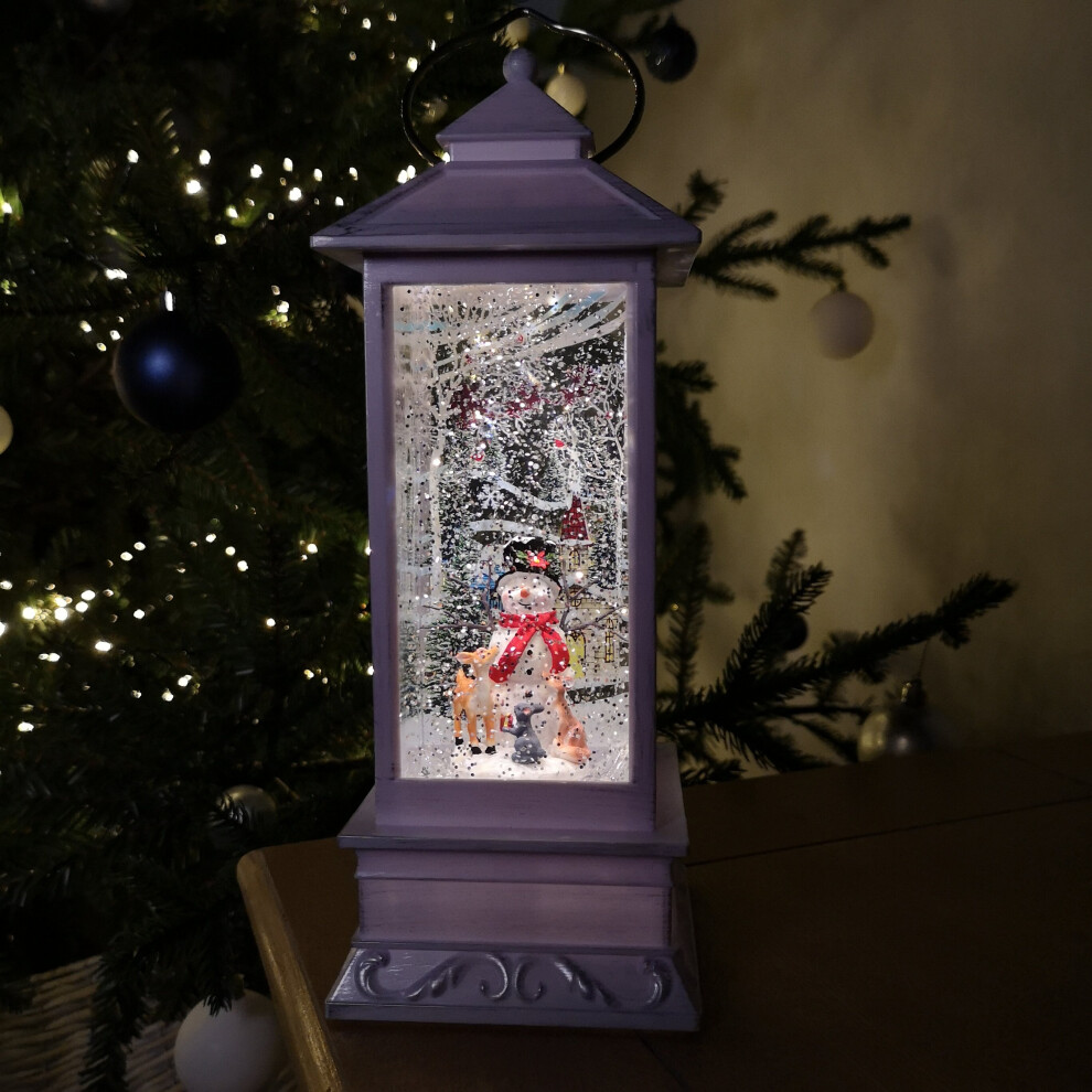 Samuel Alexander 31Cm Dual Power Led Christmas Snowman Scene Water Spinner Lantern In Warm White