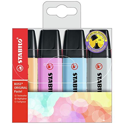 Highlighter - STABILO BOSS ORIGINAL Pastel Wallet of 4 Assorted Colours
