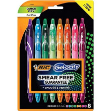 BIC RGLCGAP81AST Gel-ocity Quick Dry Retractable Gel Pen, 0.7mm, Assorted Ink/Barrel, 8/Pack