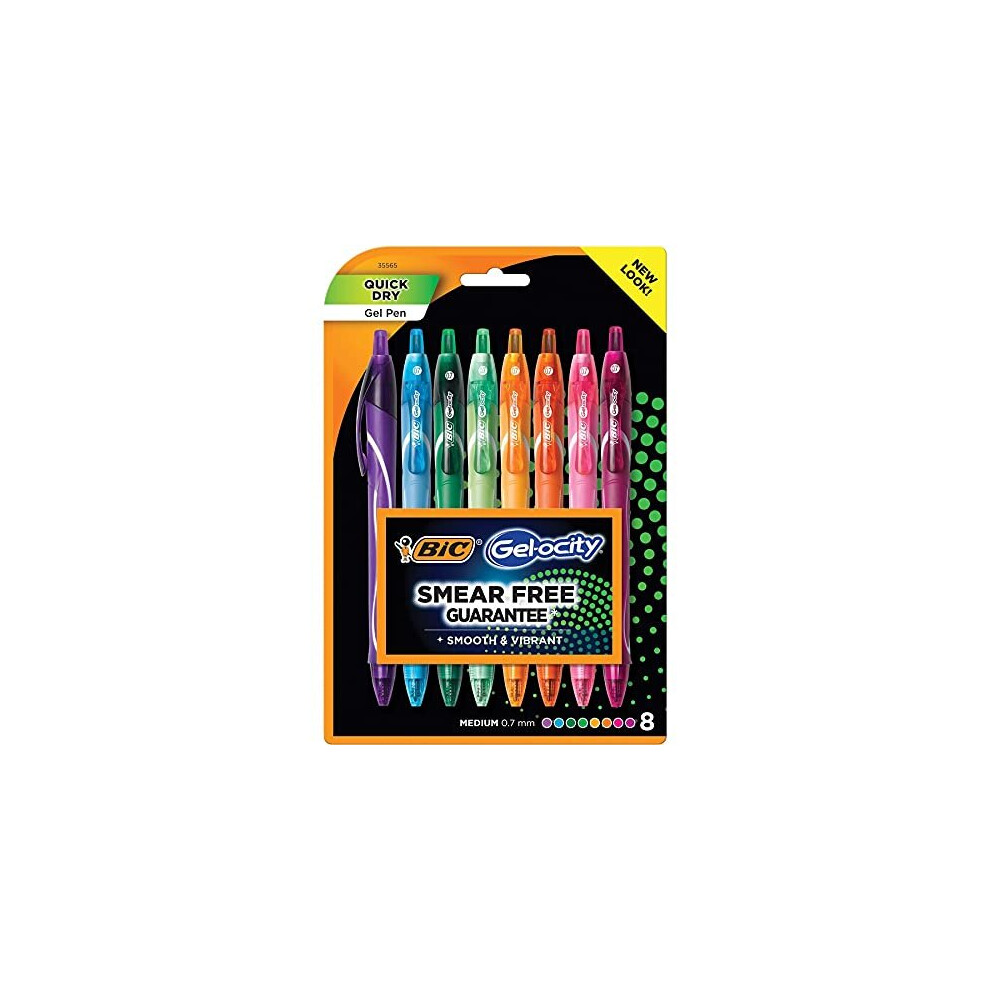 BIC RGLCGAP81AST Gel-ocity Quick Dry Retractable Gel Pen, 0.7mm, Assorted Ink/Barrel, 8/Pack