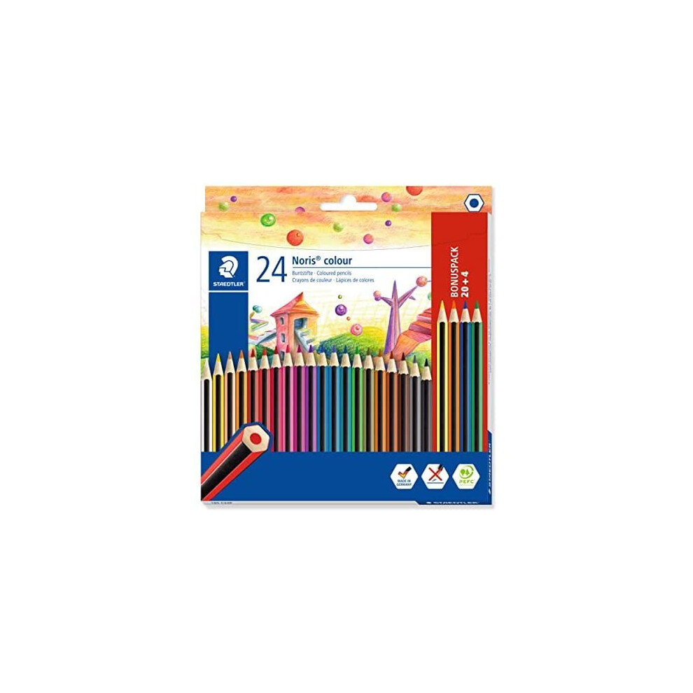 STAEDTLER 185 C24P Noris colour colouring pencils in assorted colours, pack of 20 plus 4 FREE pencils