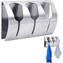 Triple Self Adhesive Towel Holders, 3 Hooks Stainless Steel Wall Mount Rack Towel Hangers No Drilling Towel Rail for Kitchen Bathroom Toilet Bath