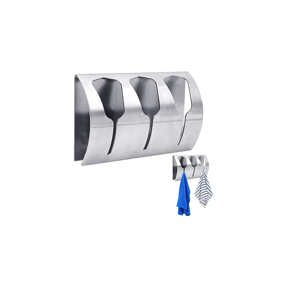 Triple Self Adhesive Towel Holders, 3 Hooks Stainless Steel Wall Mount Rack Towel Hangers No Drilling Towel Rail for Kitchen Bathroom Toilet Bath