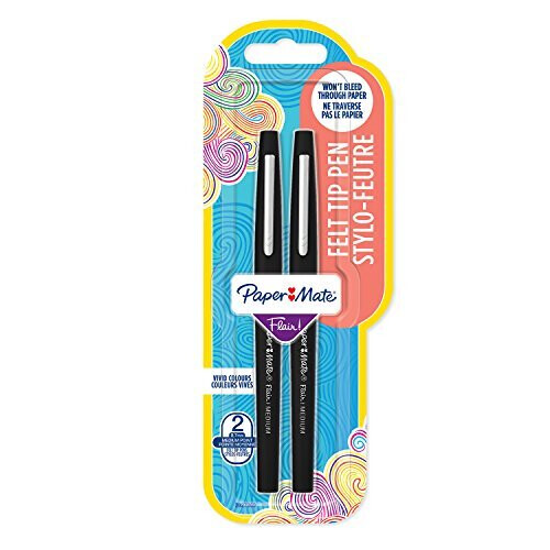 Paper Mate Paper Mate Flair Pen, 1.1mm Medium Tip, Black, Pack of 2