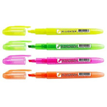 CROWN H-500 Highlighter Pens Chisel Tip Slim Highlighters - Wallet Of 4 - With Bright Fluorescent Ink - Yellow, Green, Pink And Orange