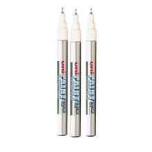 Uni Coloured Extra Fine (0.8mm) PX-203 Silver Oil Paint Marker Pen Metal Glass Wood Plastic Stone Outdoor Nib Tip (Pack Of 3)