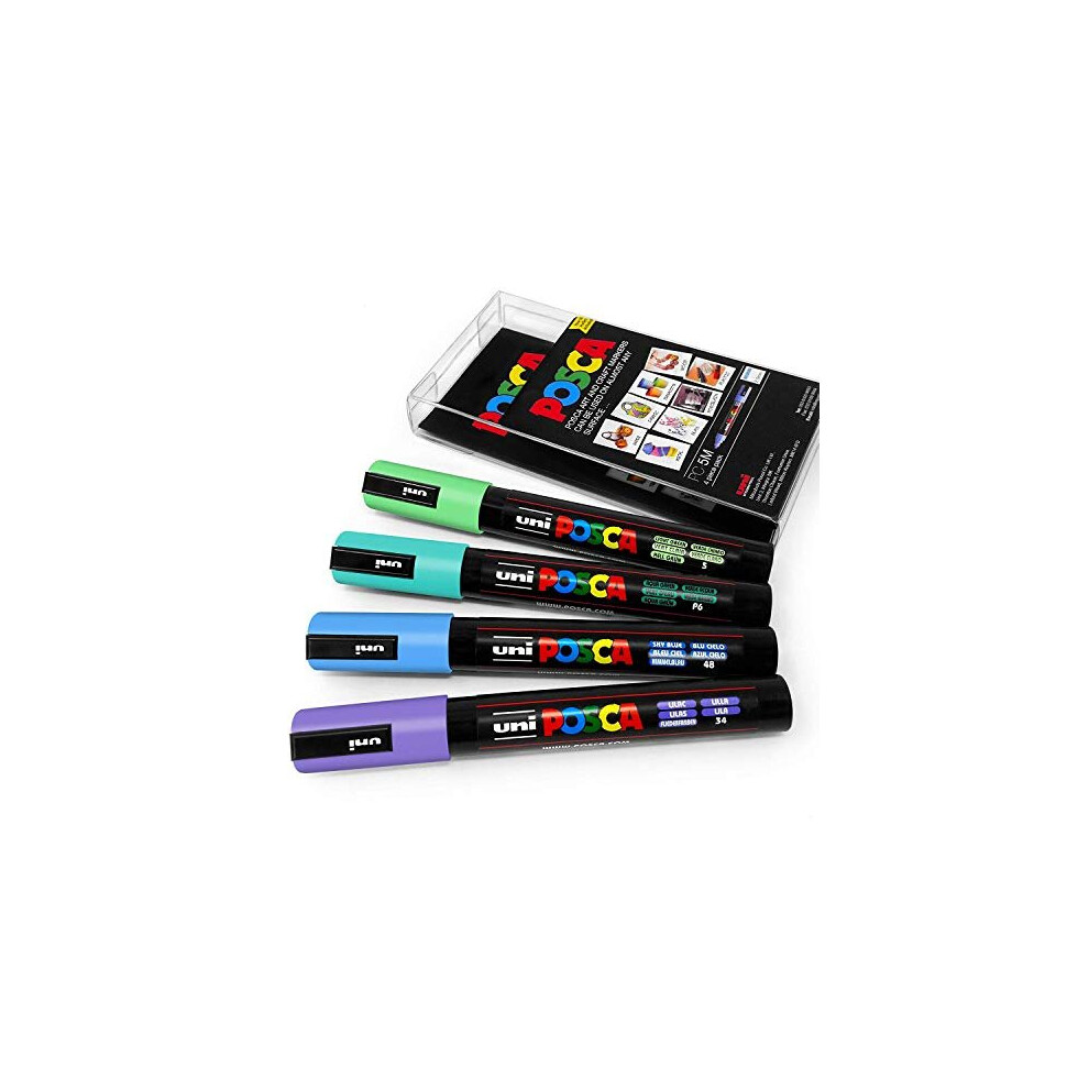 Uni POSCA - PC-5M Art Paint Markers - Set of 4 - in Plastic Wallet - Cool Pastel