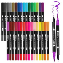 Set de 32 de markere cu două vârfuri ZSCM – vârf de pensulă și vârf fin, pentru cărți de colorat, jurnale, schițe și artă.