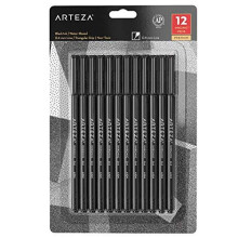 ARTEZA Inkonic Rotuladores Finos Negros, Set de 12, Punta de 0.4 mm, Marcadores para Dibujo