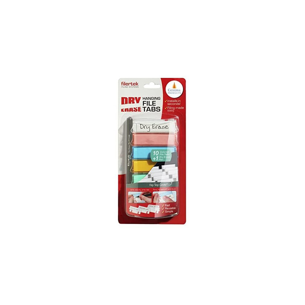 Cathedral Dry Erase Filing Tabs with Pen - Assorted Colour (Pack of 10)