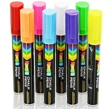 Liquid Chalk Marker Pens for Glass - 8 Neon Liquid Chalk Pens for Blackboards Windows Markers for Teachers Shops | 6mm Reversible Bullet and Chis