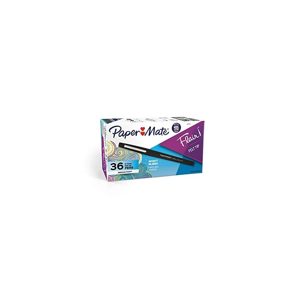 Paper Mate Felt Tip Pens | Flair Marker Pens, Medium Point, Black, 36 Count