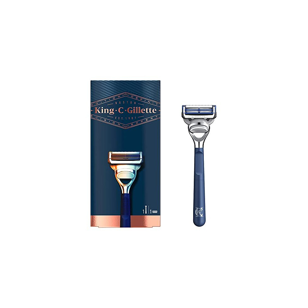 King C. Gillette Neck Razor for Men + 1 Stainless Steel Platinum Coated Refill Blade, Gift Set Ideas for Him/Dad