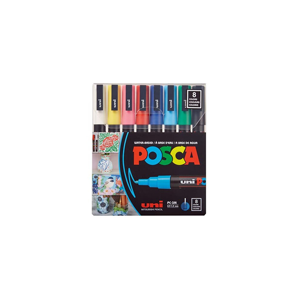 uni-ball Uni Posca PC3M/8 8-Piece Paint Marker Pen Set Assorted Pigmentation Ink Fine Tip