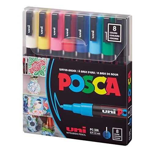 Uni-Ball uni-ball Uni Posca PC3M/8 8-Piece Paint Marker Pen Set Assorted Pigmentation Ink Fine Tip 1