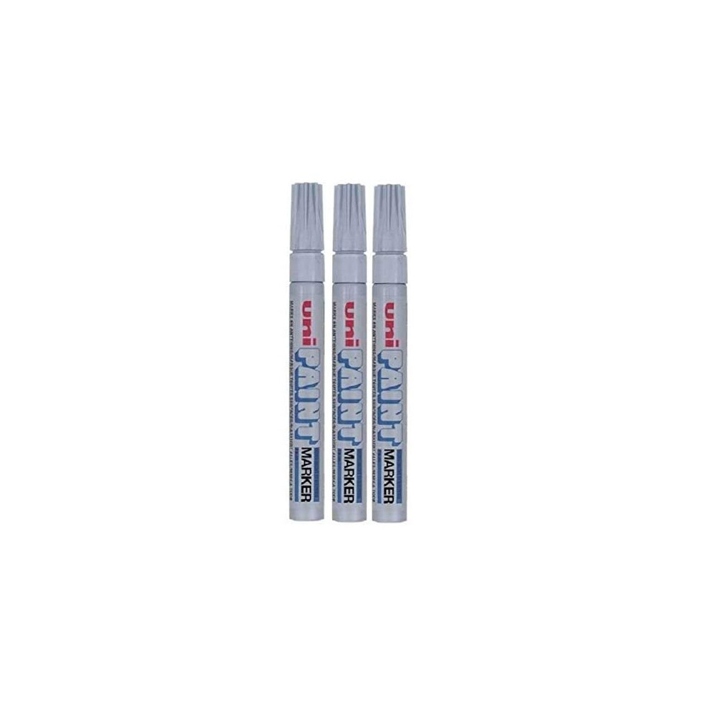 Uni-Ball Uni Colour Medium (2.2-2.8Mm) Px-20 Oil Paint Marker Pen Metal Glass Wood Plastic Stone Outdoor Mm Metal Bullet Nib Tip (Pack Of 3) Silver