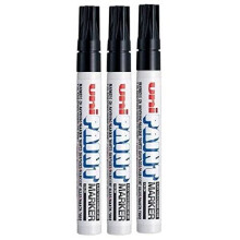 Uni Coloured Medium (2.2-2.8mm) PX-20 Black Oil Paint Marker Pen Metal Glass Wood Plastic Stone Outdoor Bullet Nib Tip (Pack Of 3)