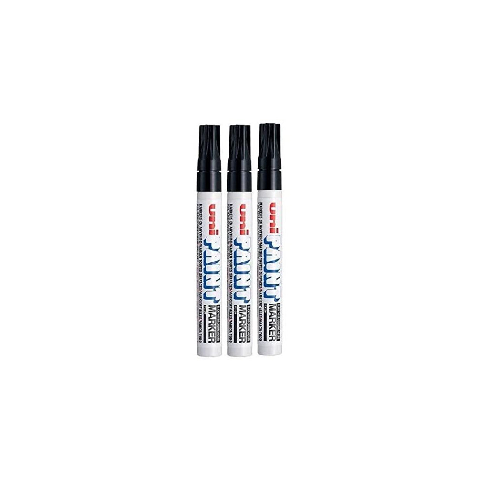 Uni-Ball Uni Coloured Medium (2.2-2.8Mm) Px-20 Oil Paint Marker Pen Metal Glass Wood Plastic Stone Outdoor Bullet Nib Tip (Pack Of 3) Black