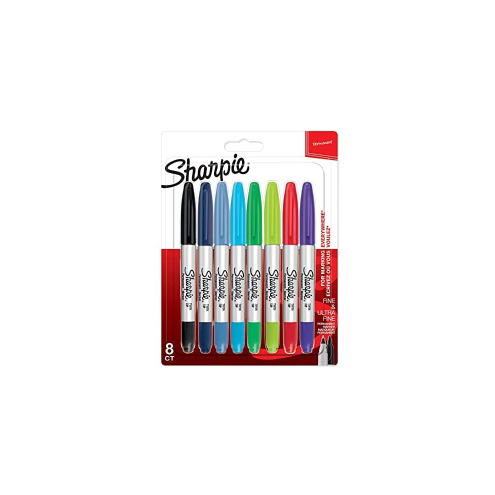 Sharpie Twin Tip Permanent Markers | Fine & Ultra-Fine Points | Assorted Colours | 8 Count