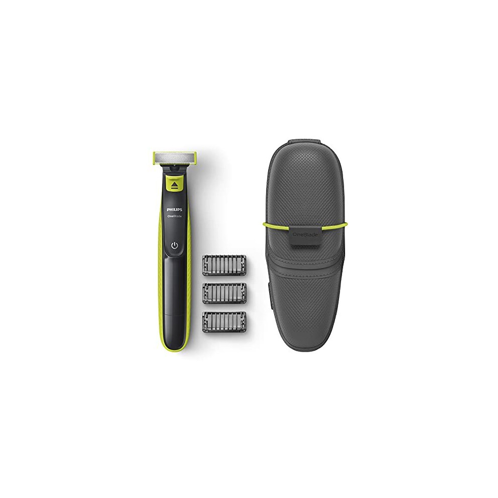 Philips OneBlade Face QP2520/65 Trim, Edge, Shave for Any Length of Hair 3 x Click-on Stubble Combs Rechargeable, Wet & Dry use, Yellow and Black