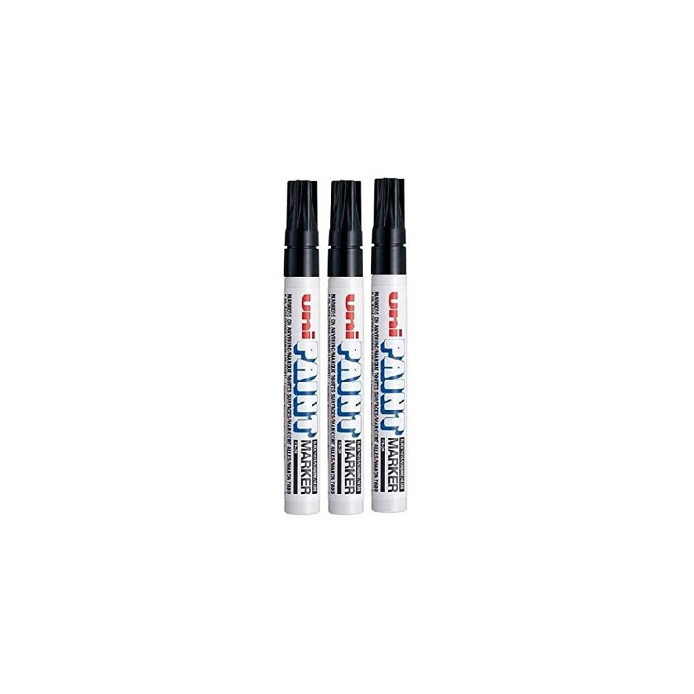 Uni Colour Medium (2.2-2.8mm) PX-20 Black Oil Paint Marker Pen Metal Glass Wood Plastic Stone Outdoor mm Metal Bullet Nib Tip (Pack Of 3)