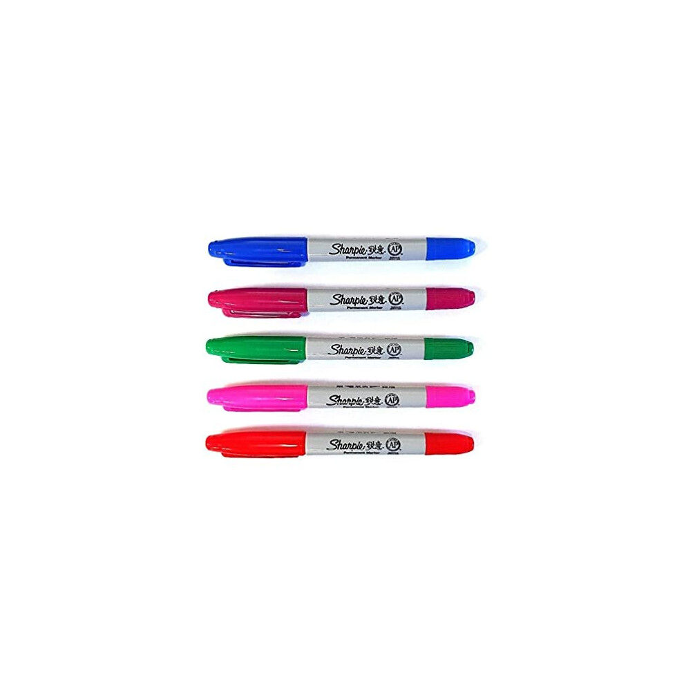 5 x Sharpie Twin Tip Fine & Ultra Fine Point Permanent Marker Pens, Assorted Colours - Loose in Plain Packaging [ASIA IMPORT]
