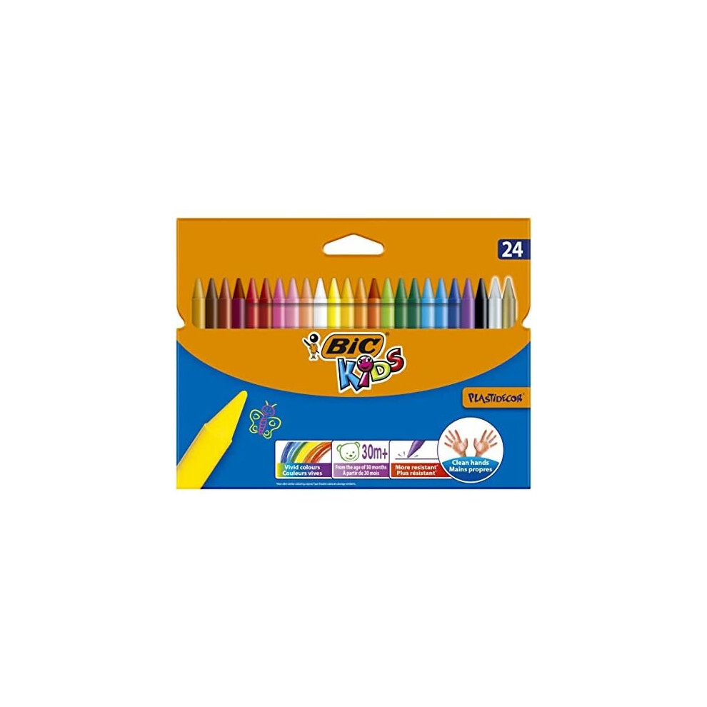 BIC Kids Plastidecor Colouring Crayons, Crayons for Drawing and Crafts, Assorted Colours, Pack Of 24