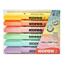 Kores - High Liner Plus: Pastel Highlighter Pens, Chisel Tip and Water-based Ink, School and Office Supplies, Set of 6 Assorted Colours