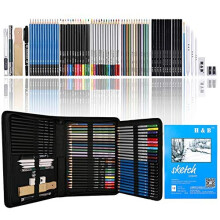Drawing Pencils and Sketch Pad 72 Pieces,H & B Artist Colouring Pencils Sketching Set, Complete Sketch Kit Includes Graphite Pencils,Colour Drawi