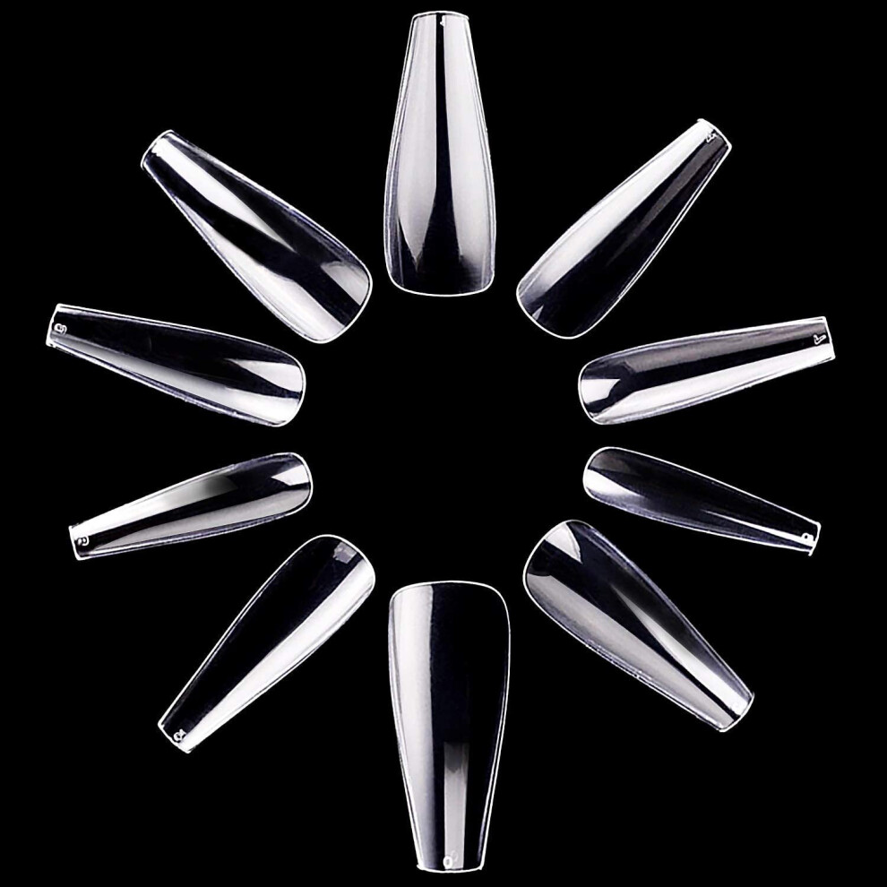 Makartt Ballerina Nail Tips, 500Pcs Long Coffin Press On Nails Natural Full Cover Acrylic Nails Round False Nails 10 Sizes For Nail Art A02