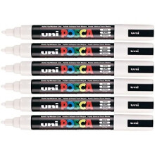 Posca PC-5M White Colour Paint Marker Pens 2.5mm Medium Bullet Tip Nib Writes On Any Surface Metal Wood Plastic Fabric Glass Stone (Pack Of 6)