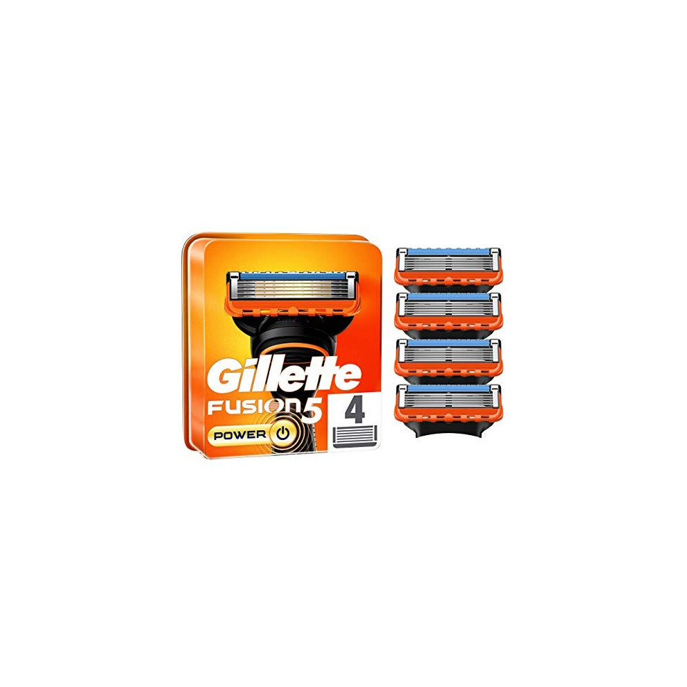 Gillette Fusion5 Power Razor Blades Men, Pack of 4 Razor Blade Refills with Precision Trimmer, 5 Anti-Friction Blades, Suitable for Mailbox 