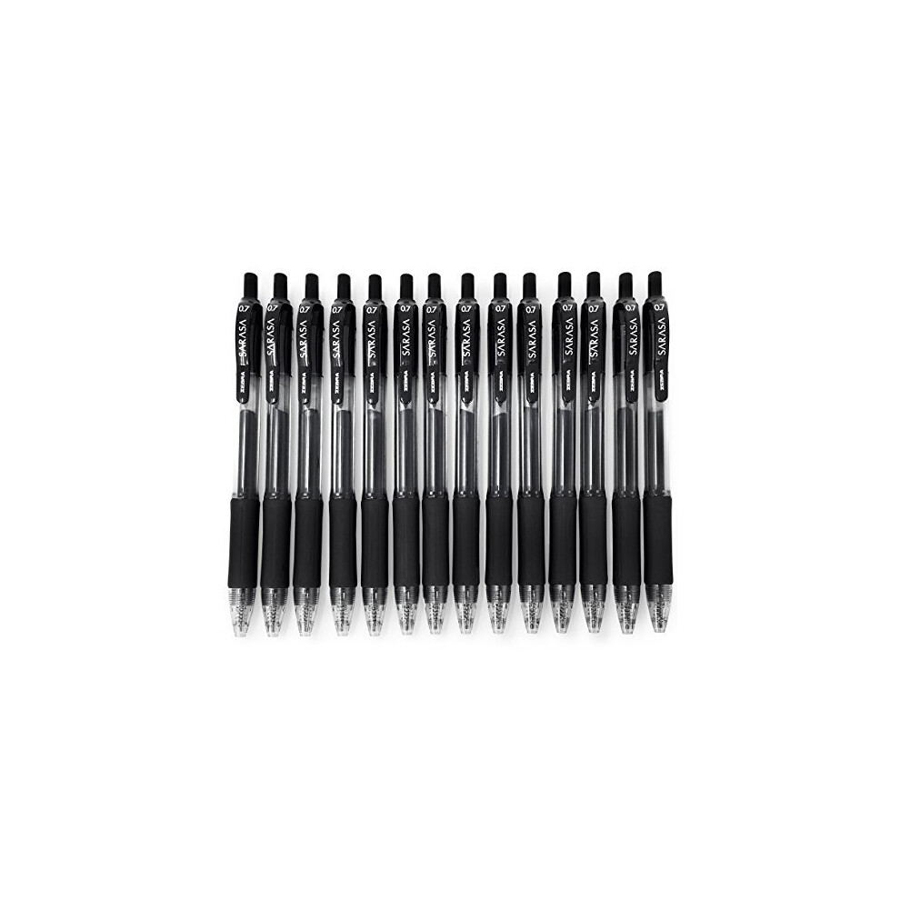 Zebra - Sarasa Retractable Gel Ink Rollerball - Fast Drying - 0.7mm - Black - Pack of 14