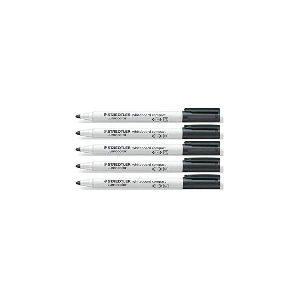 Staedtler Black Lumocolor Compact Whiteboard Board Markers Pens Drywipe 341 (Pack of 5) Drywipe 341