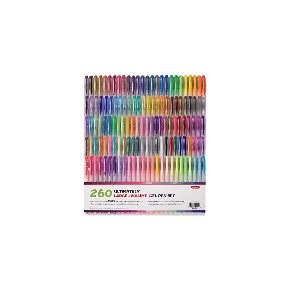 260 Pack Gel Pens Set, Shuttle Art 260 Colours 220% more Ink 130 Gel Pen plus 130 Refills Assorted Colours Glitter Neon Pastel Metallic Ideal for