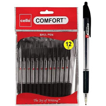 Cello Extra Comfort Grip Ballpoint Pens Medium Point Biros Retractable Ballpoint Pens (1.0MM) Black Pen, Pack of 12